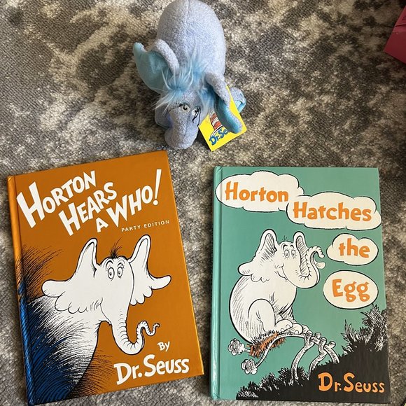 Dr Suess Horton Hears a Who Plush Elephant and Two Hardcover Books
